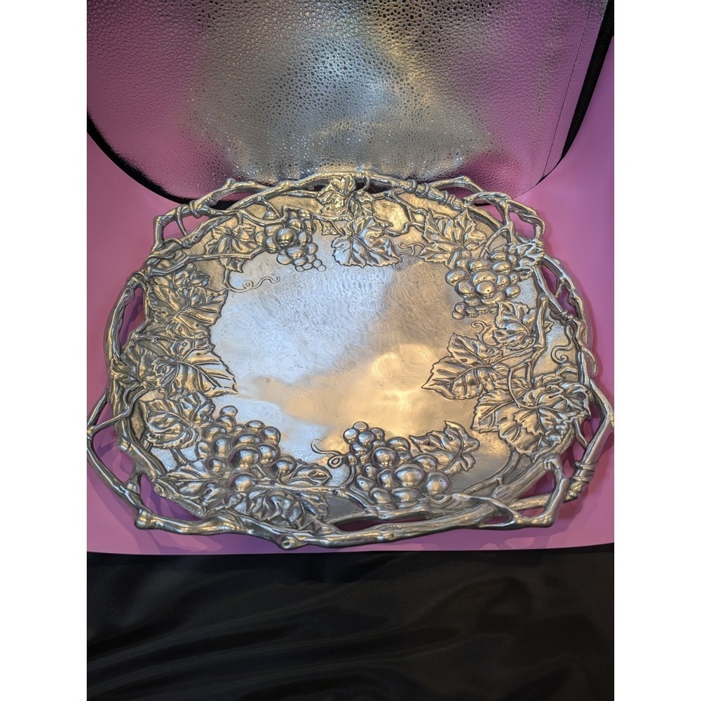 1990 ARTHUR COURT Square ALUMINUM SERVING BOWL TRAY 16" x 16" Grapevine Grapes
